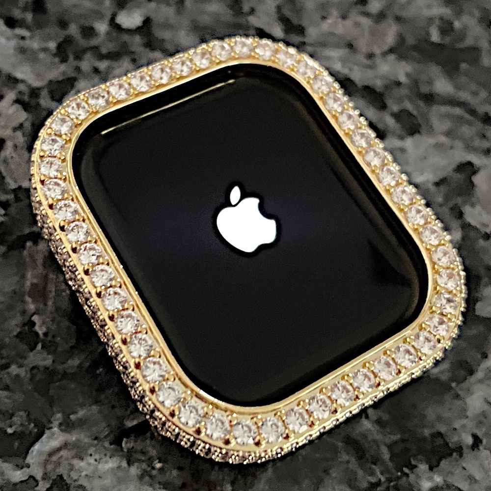 New Apple Watch bling bezel case in Yellow gold with lab diamonds